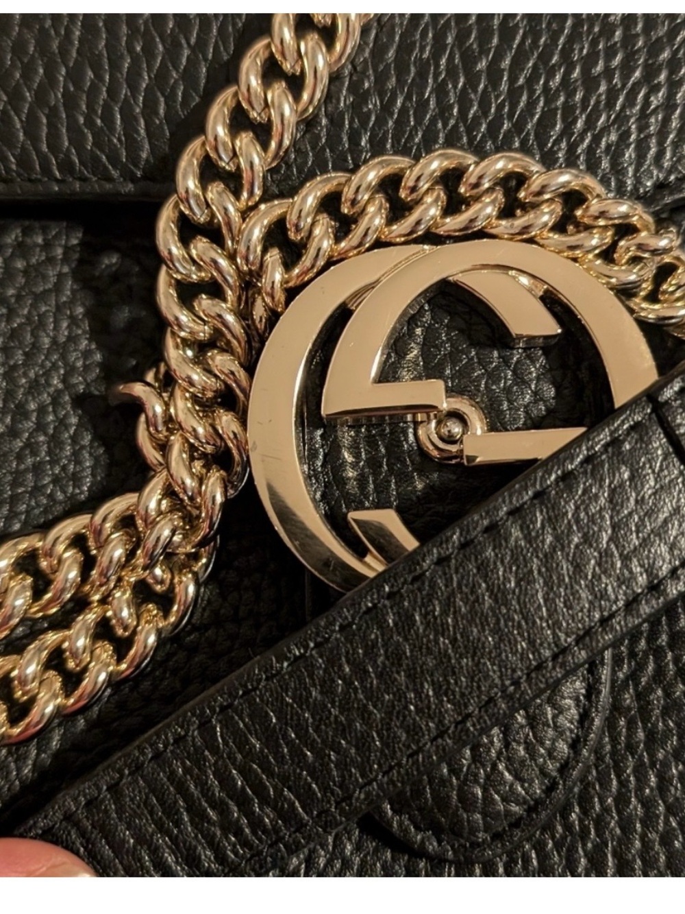Leather Medium Shoulder Bag with Gold Double G Clasp - Picture 3 of 11